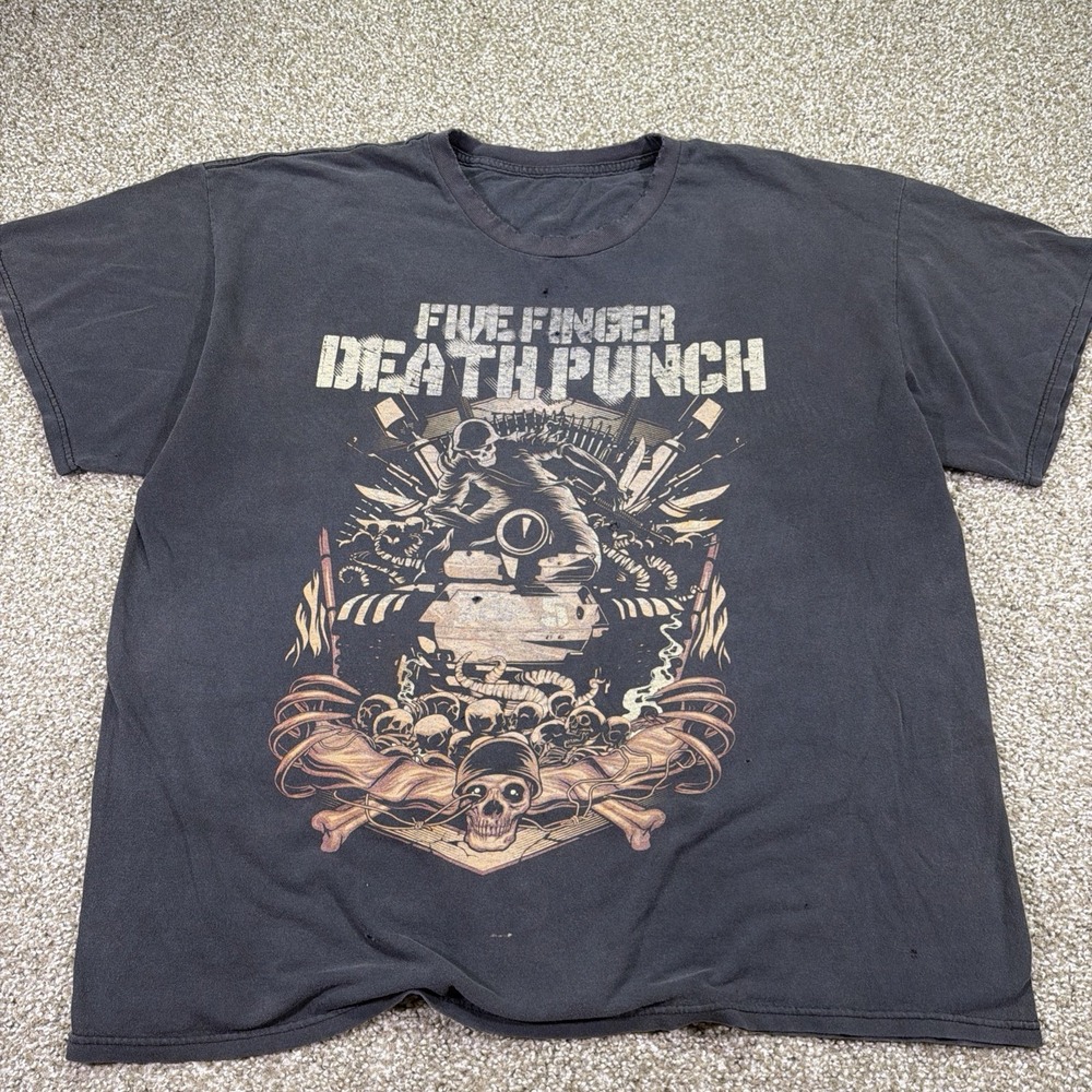 Super Faded Distressed Five Finger Death Punch Tee Grunge Style Crazy Fade XXL